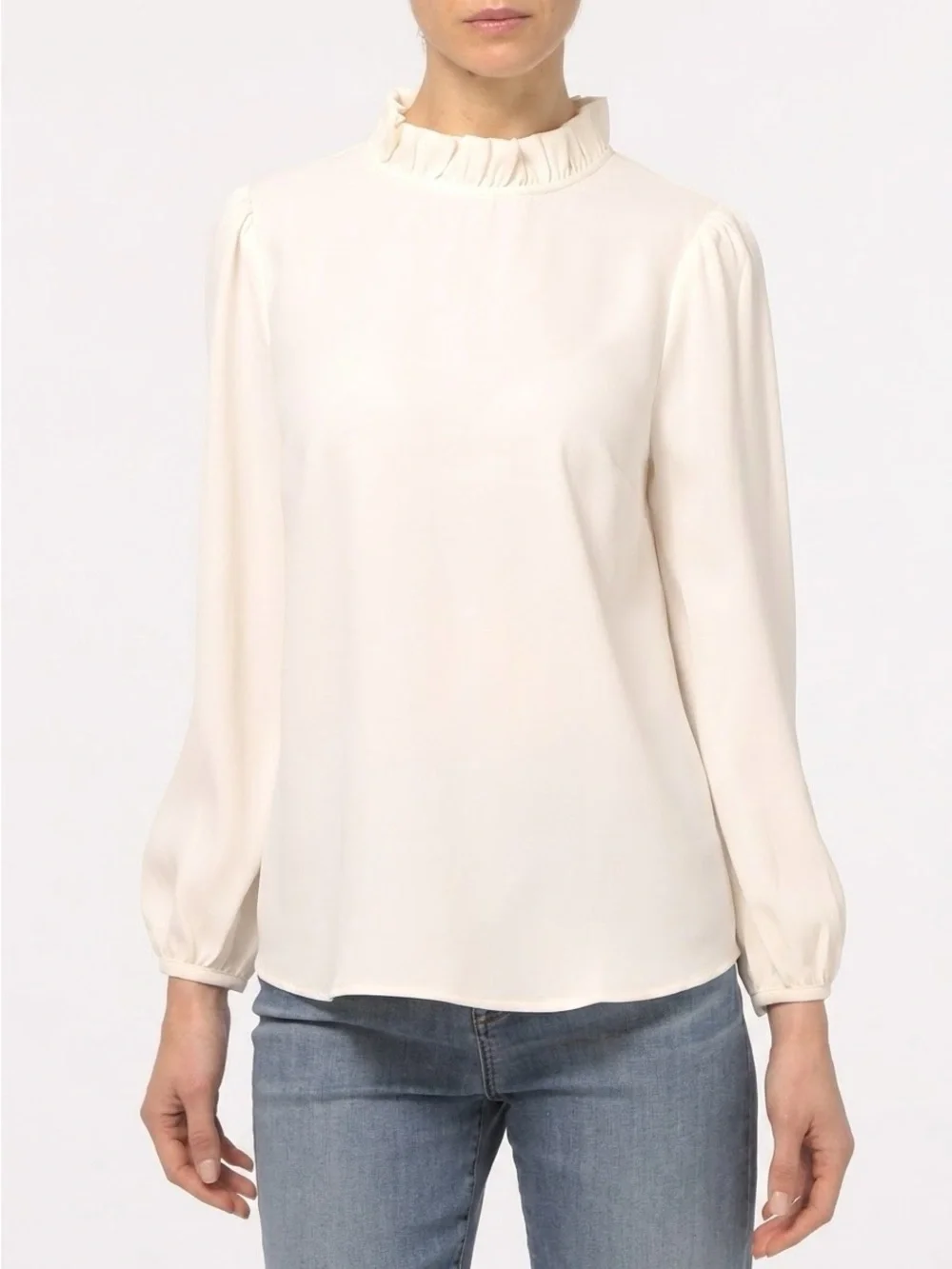 J.Crew NWOT Long Sleeve Ruffleneck Top 365 Crepe Cream M